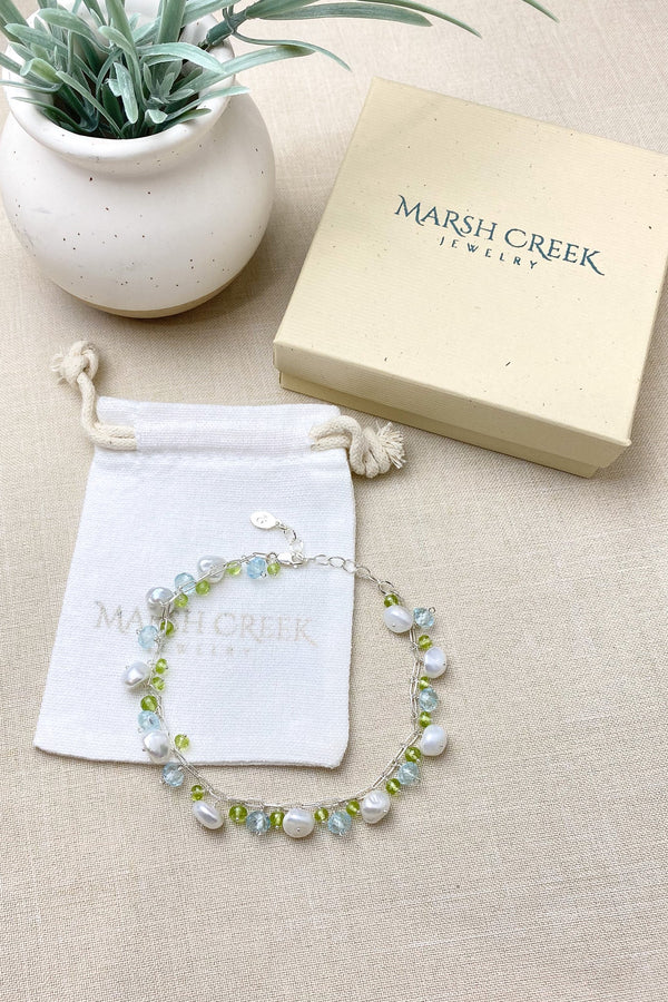 Pearl Bracelet with Blue Topaz and Peridot - Marshcreekjewelry