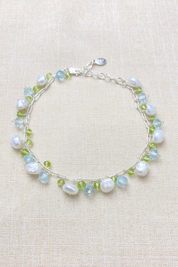 Pearl Bracelet with Blue Topaz and Peridot - Marshcreekjewelry