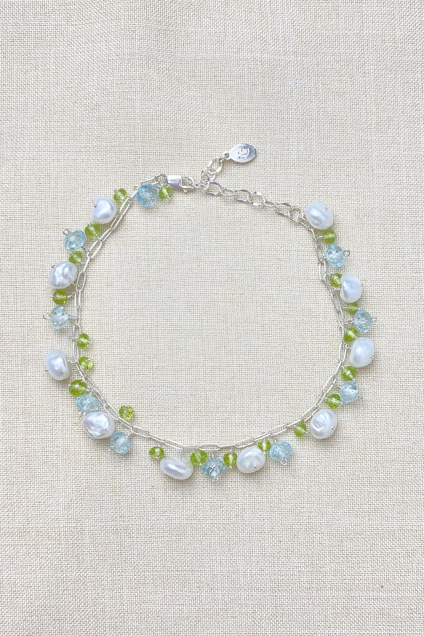 Pearl Bracelet with Blue Topaz and Peridot - Marshcreekjewelry