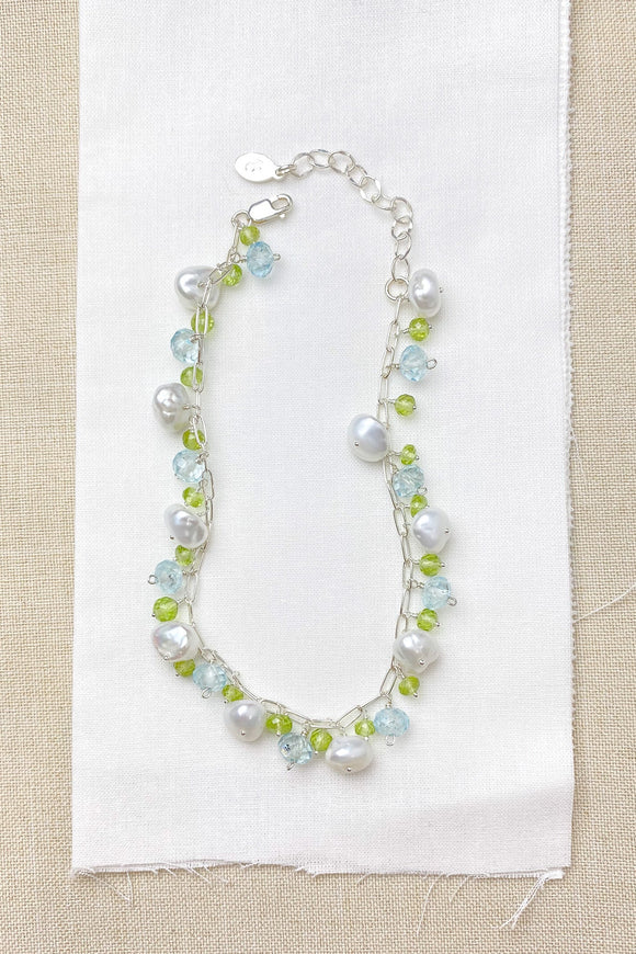 Pearl Bracelet with Blue Topaz and Peridot - Marshcreekjewelry