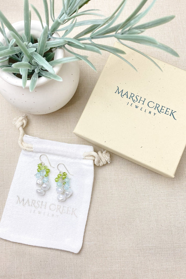 Pearl Drop Earrings with Blue Topaz and Peridot - Marshcreekjewelry