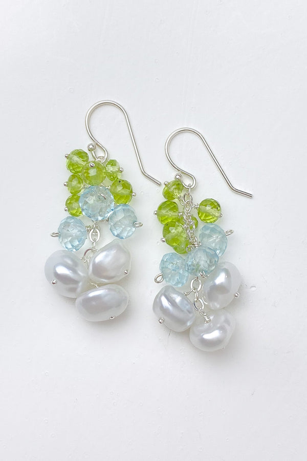 Pearl Drop Earrings with Blue Topaz and Peridot - Marshcreekjewelry