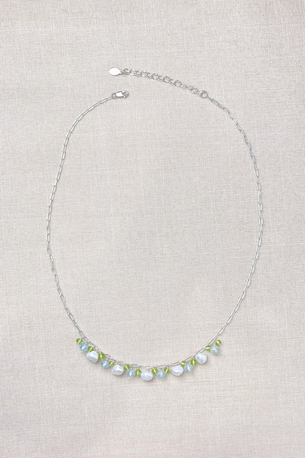 Pearl Necklace with Blue Topaz and Peridot - Marshcreekjewelry