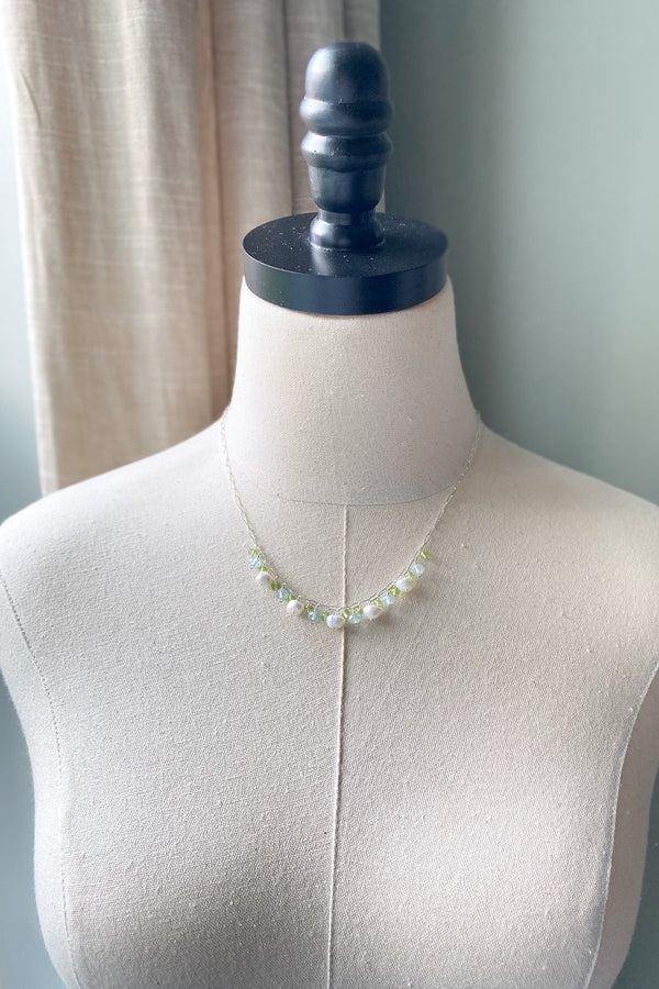 Pearl Necklace with Blue Topaz and Peridot - Marshcreekjewelry