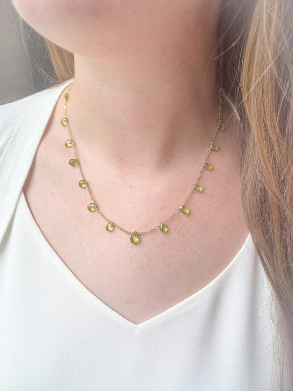 Peridot Briolette Necklace in Gold Fill - Marshcreekjewelry