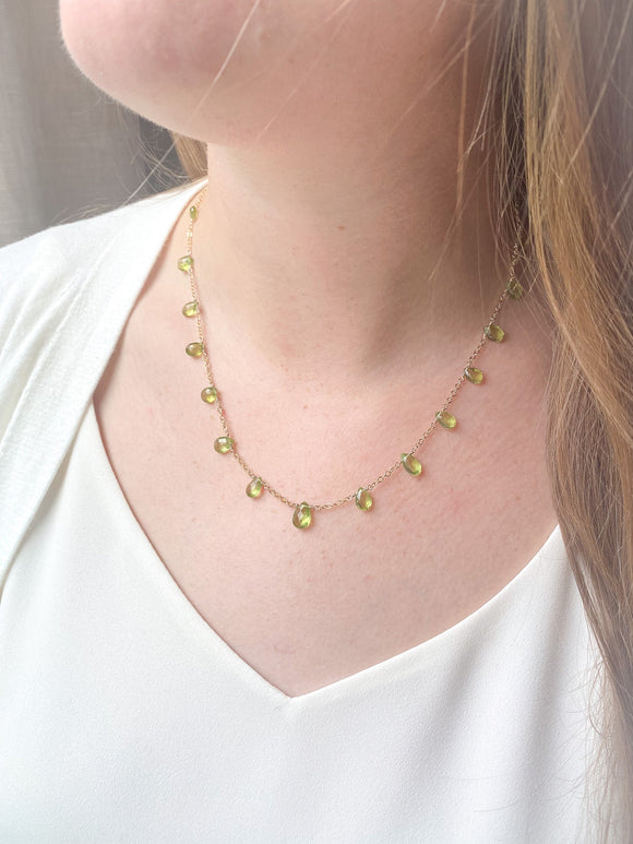 Peridot Briolette Necklace in Gold Fill - Marshcreekjewelry