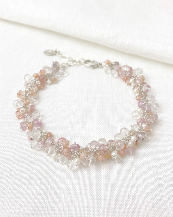 Pink Topaz and Pearl Cluster Bracelet - Marshcreekjewelry