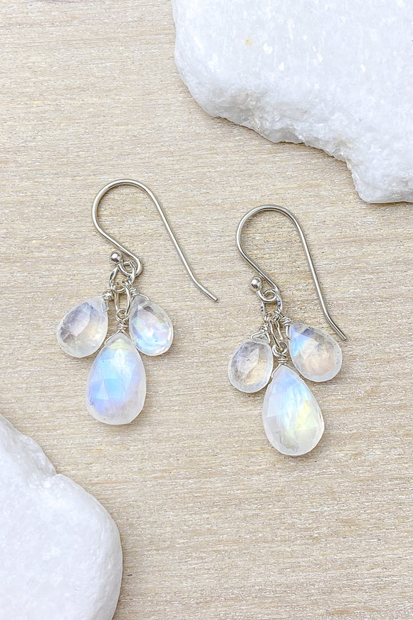 Rainbow Moonstone Briolette Drop Earrings - Marshcreekjewelry