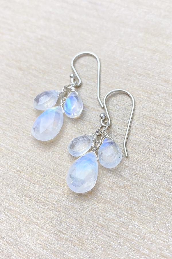 Rainbow Moonstone Briolette Drop Earrings - Marshcreekjewelry