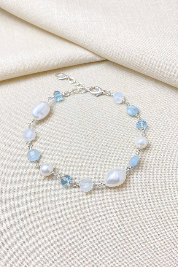 Sky Blue Gemstone and Pearl Bracelet - Marshcreekjewelry