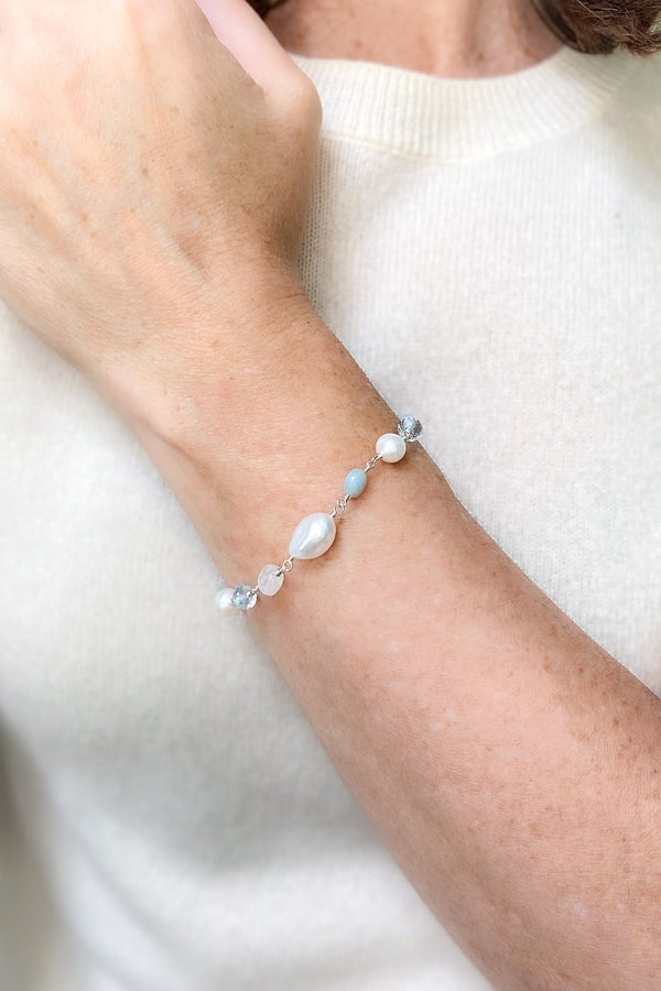 Sky Blue Gemstone and Pearl Bracelet - Marshcreekjewelry