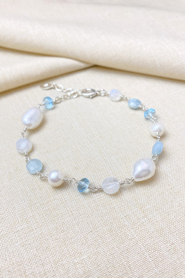 Sky Blue Gemstone and Pearl Bracelet - Marshcreekjewelry