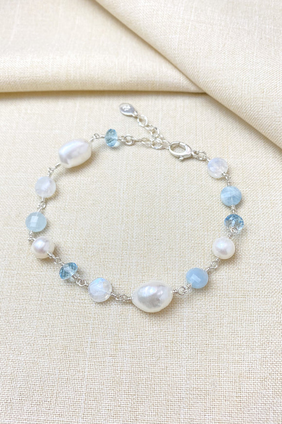 Sky Blue Gemstone and Pearl Bracelet - Marshcreekjewelry