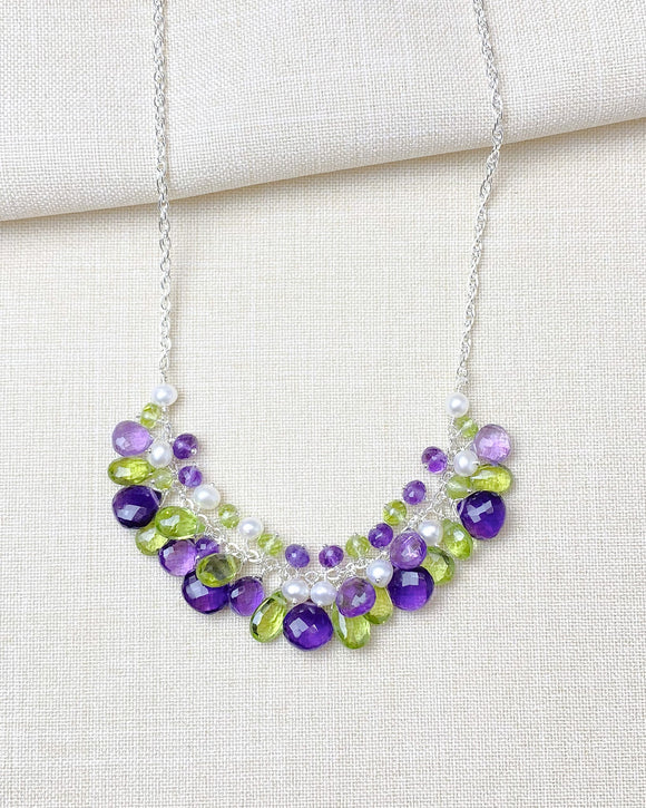 Amethyst and Peridot Cluster Necklace - Marshcreekjewelry