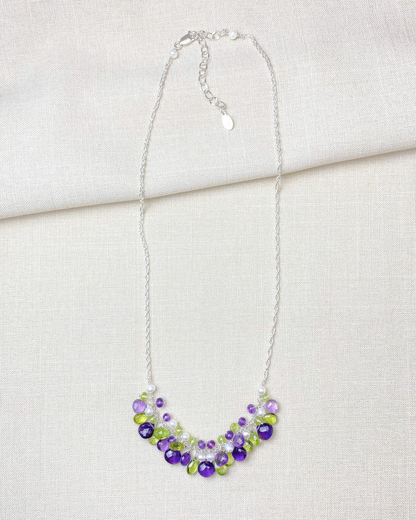 Amethyst and Peridot Cluster Necklace - Marshcreekjewelry