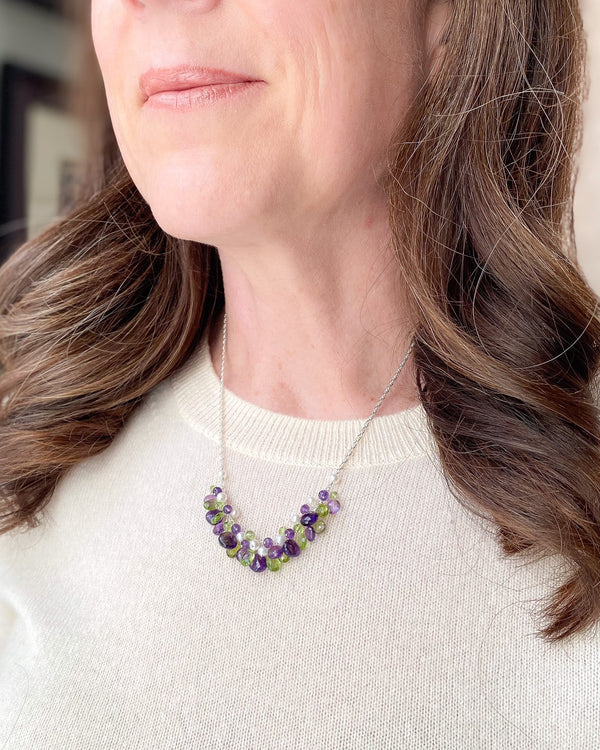 Amethyst and Peridot Cluster Necklace - Marshcreekjewelry