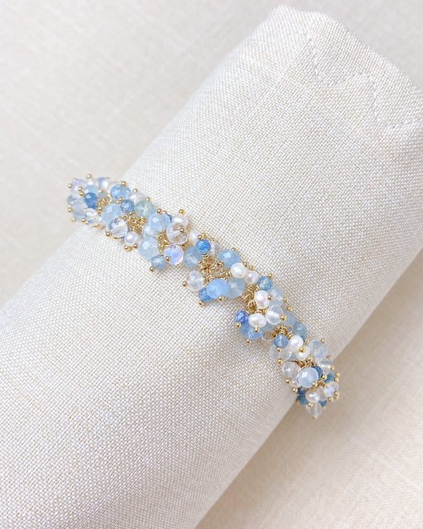 Aquamarine and Pearl Cluster Bracelet - Marshcreekjewelry