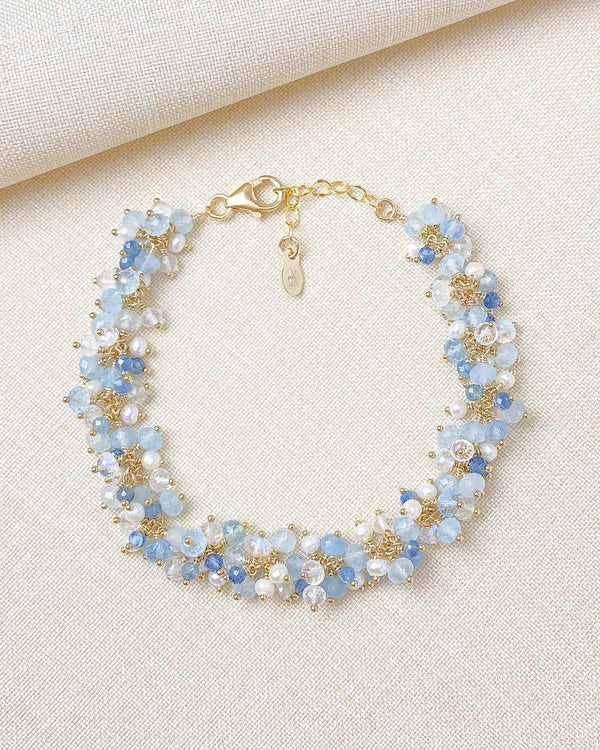 Aquamarine and Pearl Cluster Bracelet - Marshcreekjewelry