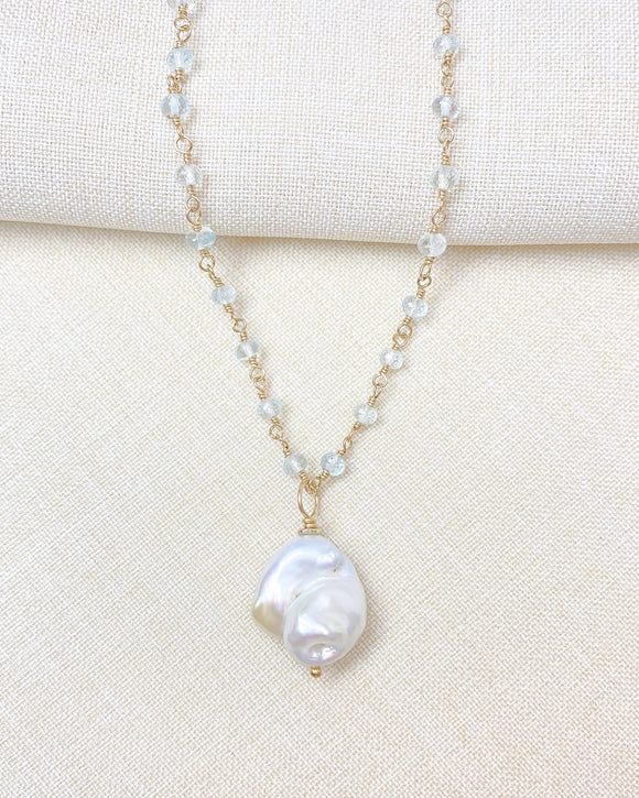 Baroque Pearl and Aquamarine Necklace - Marshcreekjewelry