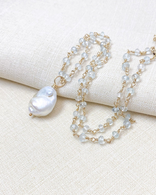 Baroque Pearl and Aquamarine Necklace - Marshcreekjewelry