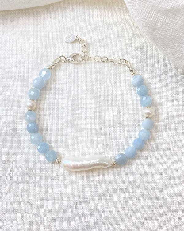 Blue Aquamarine and Stick Pearl Bracelet - Marshcreekjewelry