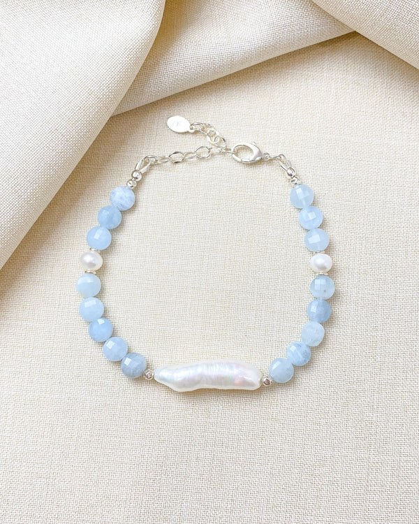 Blue Aquamarine and Stick Pearl Bracelet - Marshcreekjewelry