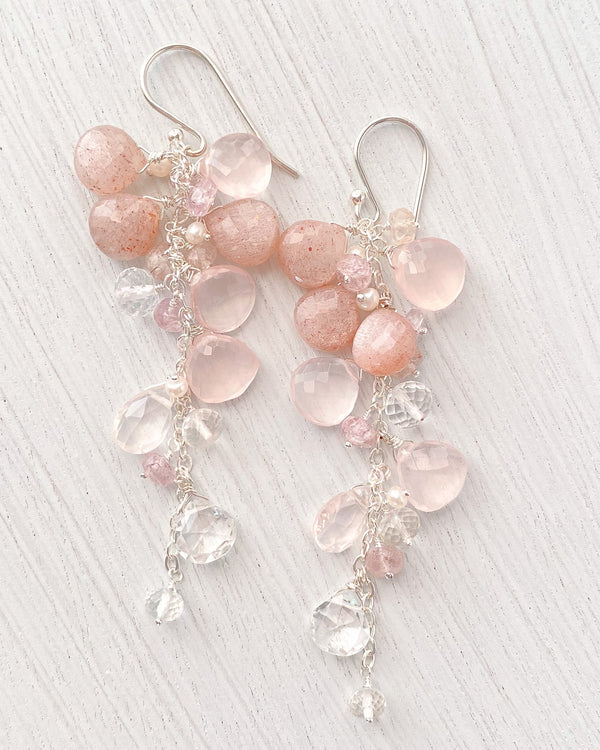 Cascading Soft Pink Gemstone Earrings - Marshcreekjewelry