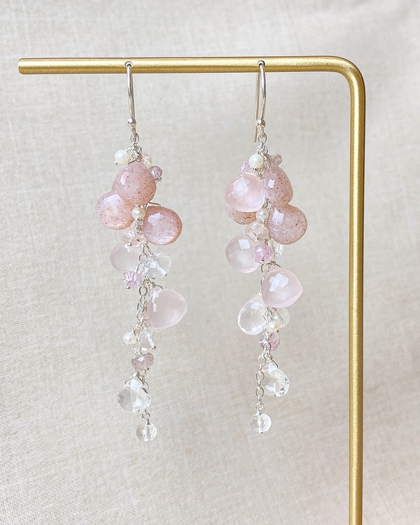 Cascading Soft Pink Gemstone Earrings - Marshcreekjewelry