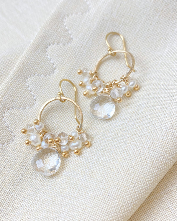 Crystal Quartz and Pearl Cluster Earrings - Marshcreekjewelry