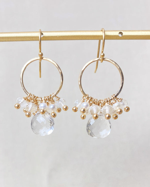 Crystal Quartz and Pearl Cluster Earrings - Marshcreekjewelry