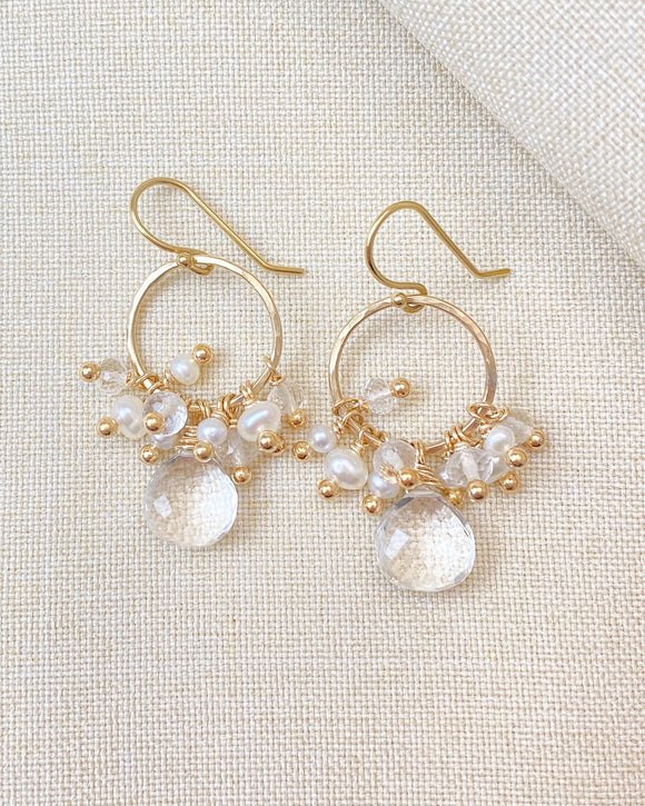 Crystal Quartz and Pearl Cluster Earrings - Marshcreekjewelry