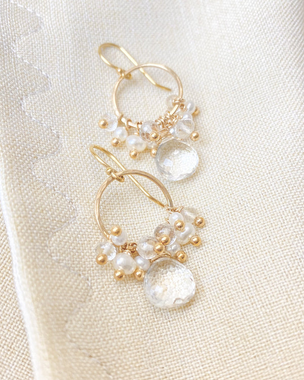 Crystal Quartz and Pearl Cluster Earrings - Marshcreekjewelry