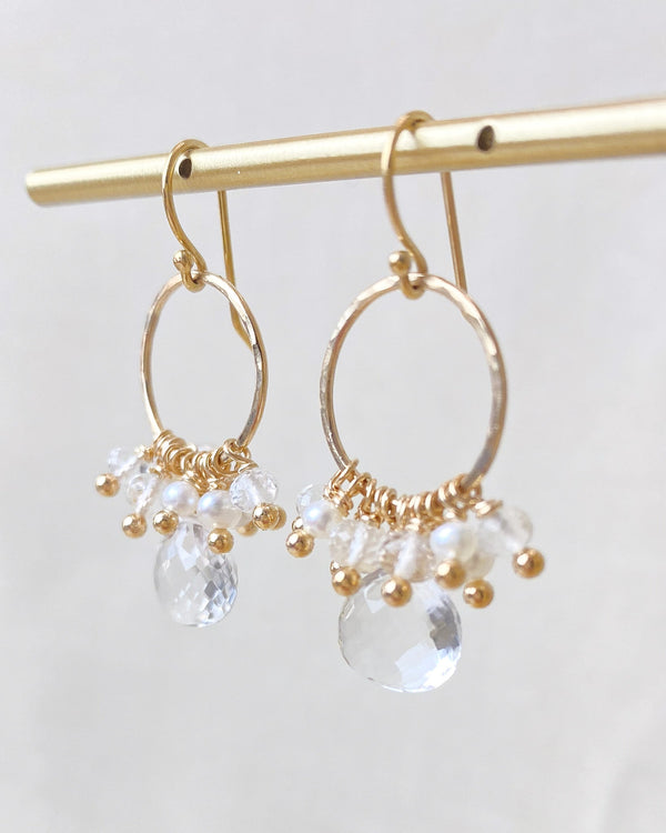 Crystal Quartz and Pearl Cluster Earrings - Marshcreekjewelry