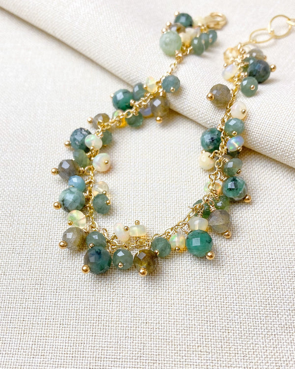 Emerald and Opal Cluster Charm Bracelet - Marshcreekjewelry