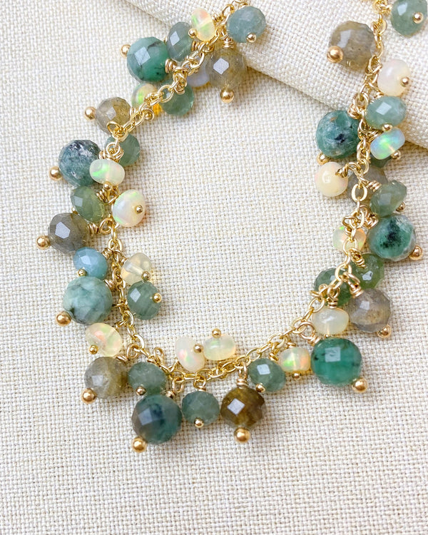 Emerald and Opal Cluster Charm Bracelet - Marshcreekjewelry