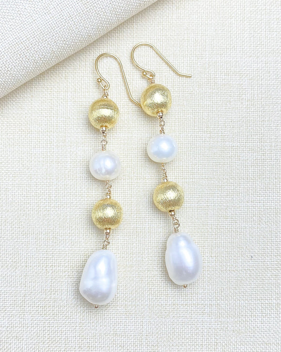 Festive Pearl and Gold Bead Drop Earrings - Marshcreekjewelry