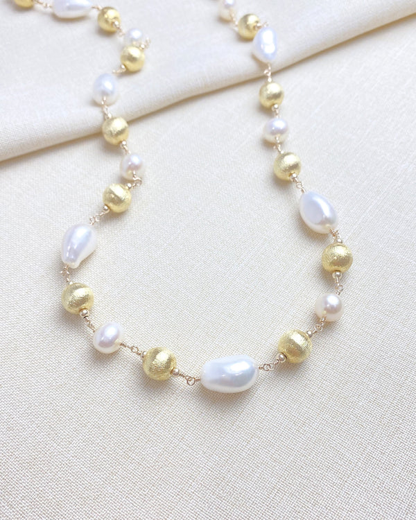 Festive Pearl and Gold Bead Necklace - Marshcreekjewelry