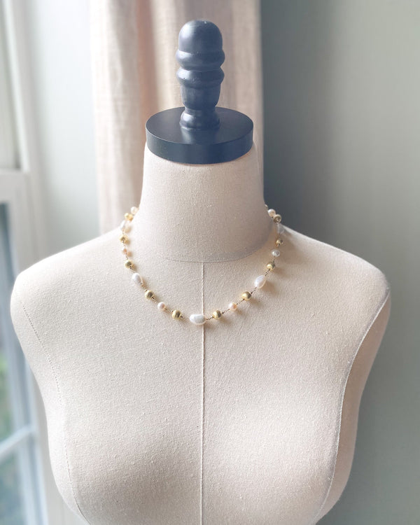 Festive Pearl and Gold Bead Necklace - Marshcreekjewelry