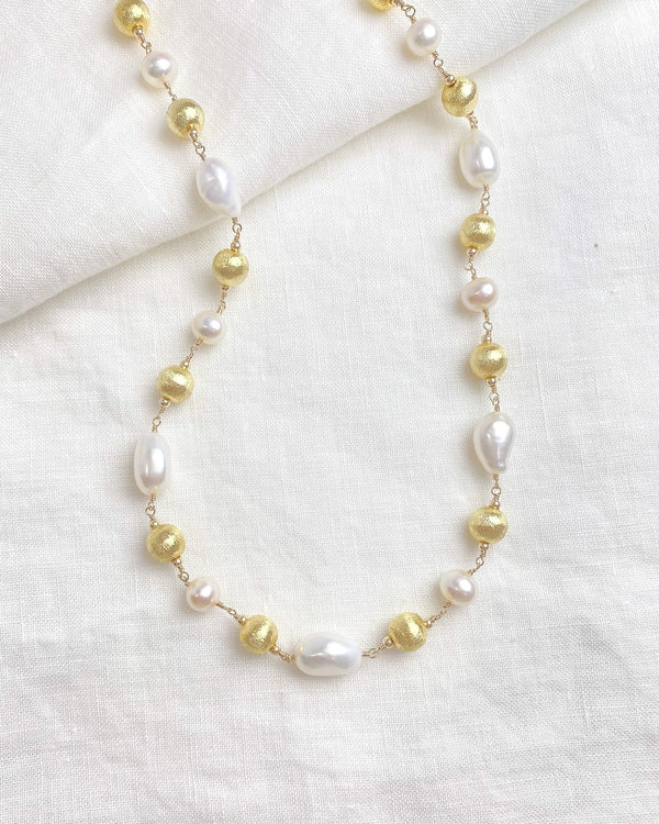 Festive Pearl and Gold Bead Necklace - Marshcreekjewelry