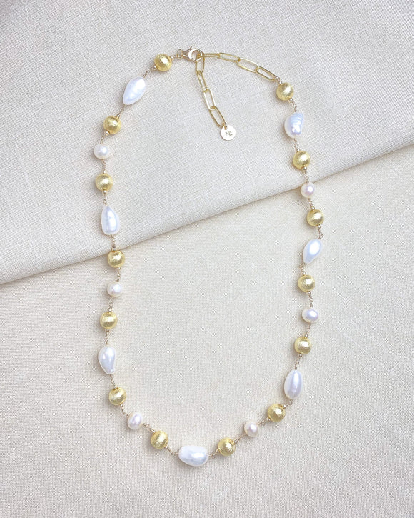 Festive Pearl and Gold Bead Necklace - Marshcreekjewelry