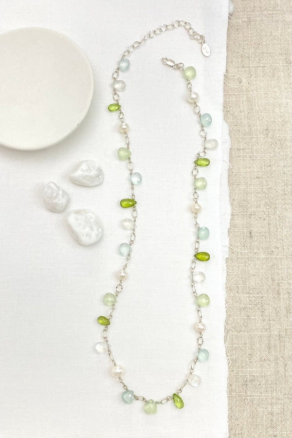 Green Multi Gemstone and Pearl Necklace - Marshcreekjewelry