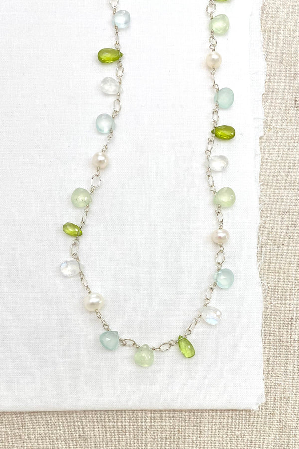 Green Multi Gemstone and Pearl Necklace - Marshcreekjewelry