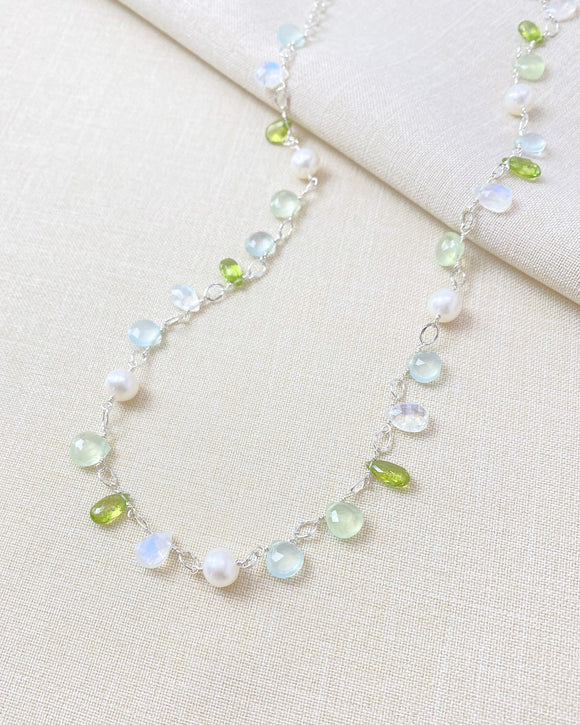 Green Multi Gemstone and Pearl Necklace - Marshcreekjewelry