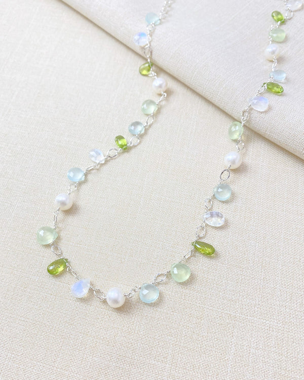 Green Multi Gemstone and Pearl Necklace - Marshcreekjewelry