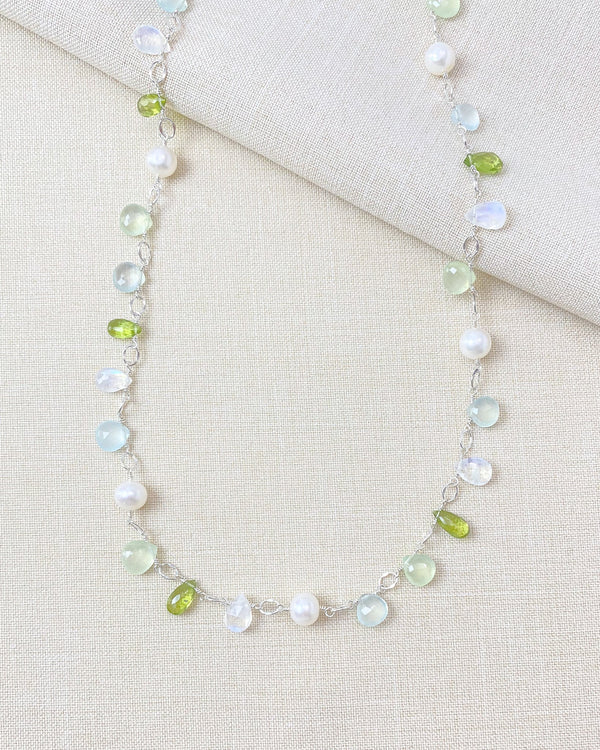 Green Multi Gemstone and Pearl Necklace - Marshcreekjewelry