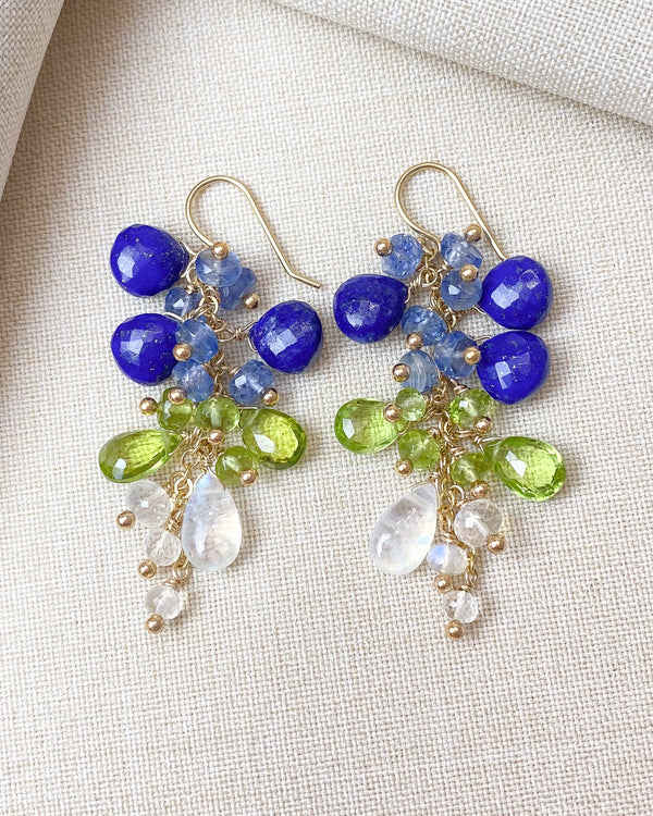 Lapis and Peridot Cluster Drop Earrings - Marshcreekjewelry