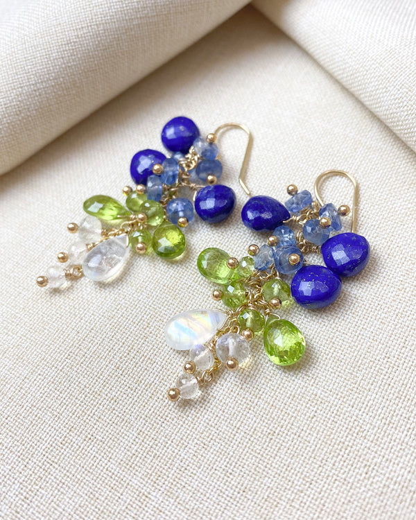 Lapis and Peridot Cluster Drop Earrings - Marshcreekjewelry