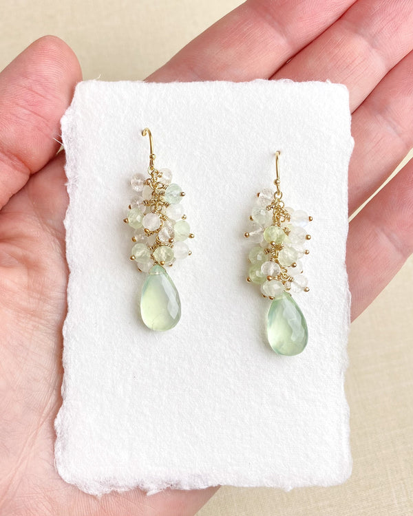 Luxe Prehnite Gemstone Cluster Earrings - Marshcreekjewelry