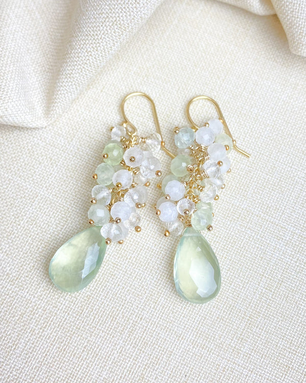 Luxe Prehnite Gemstone Cluster Earrings - Marshcreekjewelry