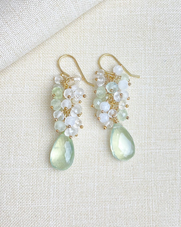 Luxe Prehnite Gemstone Cluster Earrings - Marshcreekjewelry